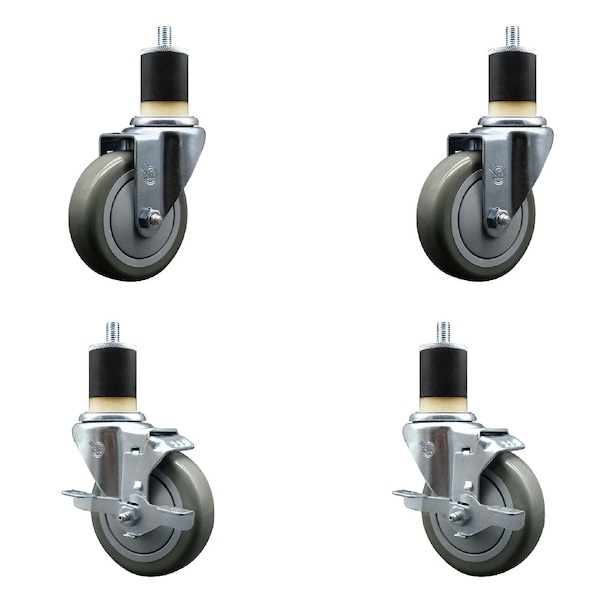 Service Caster 4'' SS Gray Poly Wheel Swivel 1-7/8'' Expanding Stem Caster Set 2 Brakes, 4PK SCC-SSEX20S414-PPUB-2-TLB-2-178 - main